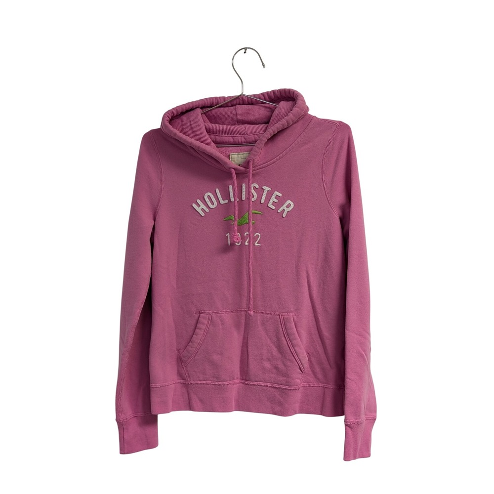 Vintage Y2K Hollister Hoodie Spell Out Logo Preppy Pink Medium